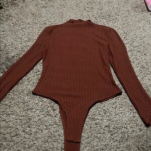 SHEIN Brown Ribbed Bodysuit